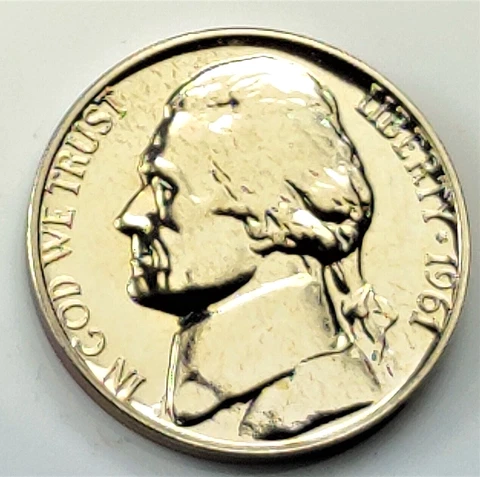 1961 Jefferson Nickel - Proof Coin Pulled from Proof Set Cover