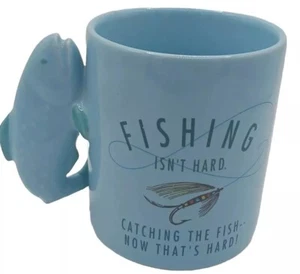 Hallmark, “Fishing Isn't Hard” Fly Fishing Mug With Fish Handle - Picture 1 of 7