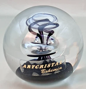 Artcristal Bohemia Controlled Bubble Purple & Clear Art Glass Paperweight 2.5" - Picture 1 of 10