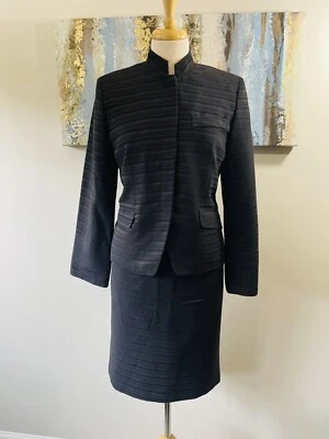 PLAZA SOUTH Mujer Negro Horizontal Chaqueta Falda Traje Talla 10p Foto 1 de 4