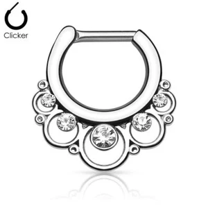 Abanico Floral Clicker Cautivo Nariz Tabique con Gemas Transparentes Calibre 16 5/16" Acero @Z - Imagen 1 de 4
