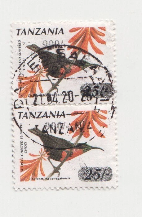 ТАНЗАНИЯ: «Птица» над печатью ошибка марки с почтовым штемпелем редкая филателия - Изображение 1 из 1