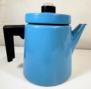 Cafetera percoladora Finel Arabia estufa esmalte azul vintage. Completo - Imagen 1 de 6
