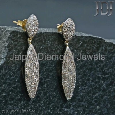 Drop/Dangle Earring Natural Pave Diamond 925 Sterling Silver Victorian Earring - Image 1 of 4