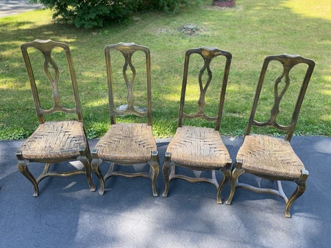 Set of four Venetian Queen Anne style painted rush-seat side chairs Cover