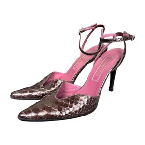 Y2k Sergio Rossi glam metallic genuine snakeskin pointed toe heels 37 - Picture 1 of 5