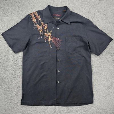 Рубашка мужская Tori Richard средняя рождественская шелковая Aloha гавайский лагерь Santa Reindeer - Изображение 1 из 4