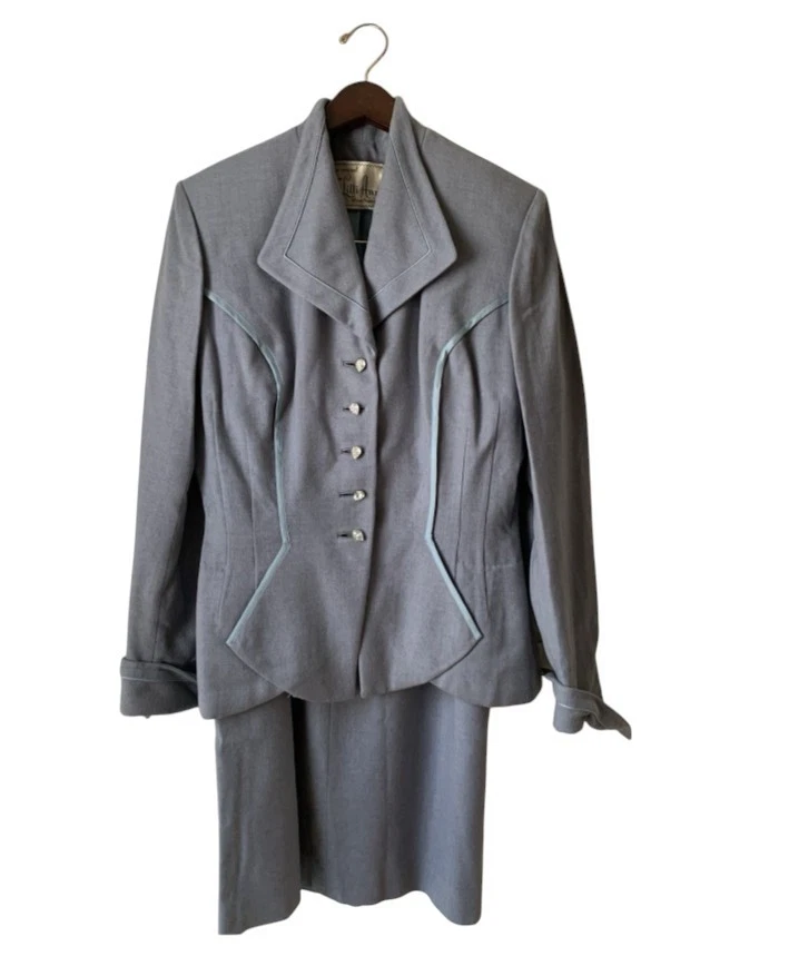 Traje Falda Vintage Años 50 por Lilli Ann Gris Azul Foto 1 de 4