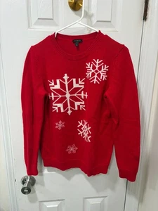 Talbots - Donna - Maglione Natalizio - Piccolo - Rosso con Fiocchi di Neve, Parte Cashmere - Foto 1 di 4