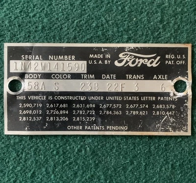 Ford Galaxy Starliner 1961 placa de datos original, número de serie, etiqueta de identificación, vintage Foto 1 de 4