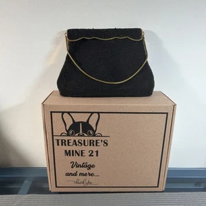 Bolso de mano vintage Jorelle negro con cuentas bolso sin asas cartera con cuentas a mano (Y3) - Imagen 1 de 9