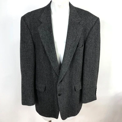Lands' End Lambswool Herringbone 46 R Sport Coat Jacket Black Gray - Изображение 1 из 4