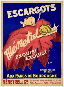 Original Vintage Poster ESCARGOTS MENETREL French Food & Wine France LINEN - Picture 1 of 5