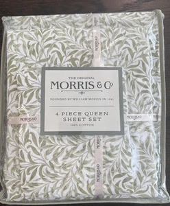 William MORRIS & CO. QUEEN Bettwäsche Set Grün Weiß Blätter Weide 100% Baumwolle - Bild 1 von 5