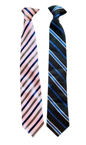 Tie Clip On Lot Of 2 Children’s Striped Black And Pink W/ Blue 14’ Inches Long - Picture 1 of 4