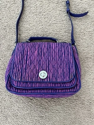 Vera Bradley Impressionista Purple Pink Stripe Turn Lock Crossbody Purse Handbag - Image 1 of 4