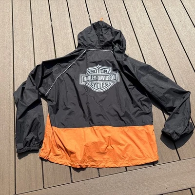 Harley Davidson Men's Orange Black Nylon Rain Jacket Only XL Full Zip - Image 1 of 4