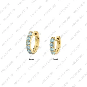Real Aquamarine Cartilage Earrings, Mini Hoops\Huggies Earrings 14k Yellow Gold - Picture 1 of 5