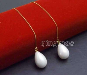 12*16mm Drop White Sea shell pearl Gold-Color Silver s925 Ear Line Earring-ea652 - Picture 1 of 13