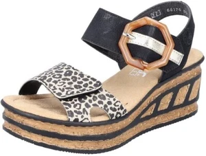 Rieker Women's Black Wedge Heel Sandals 8176 - Picture 1 of 4