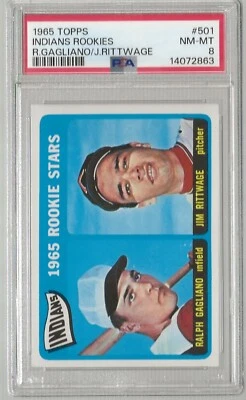 1965 Topps #501 Indians Rookies Ralph Gagliano / Jim Rittwage RC  PSA 8 - Image 1 of 2