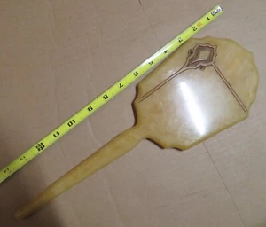 VINTAGE ART DECO BAKELITE HAND MIRROR BEVELED GLASS Floral mother of pearl - Picture 1 of 4
