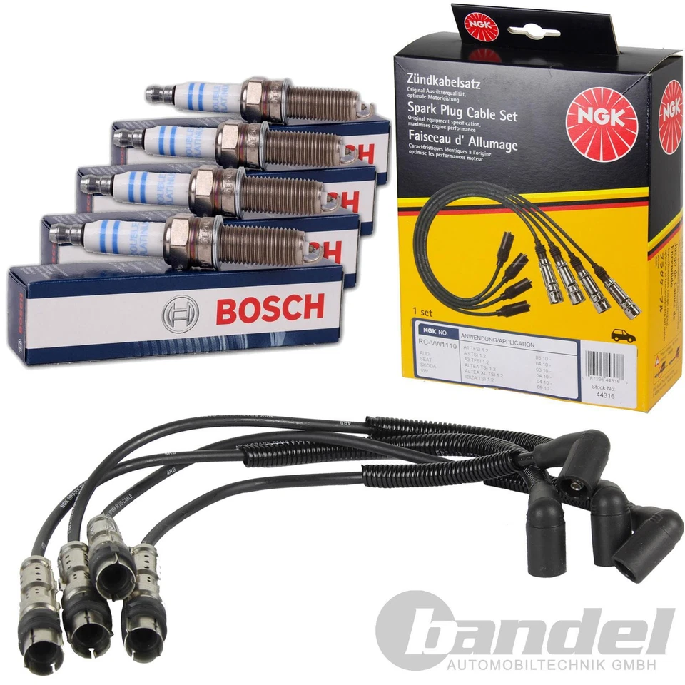 NGK ZÜNDKABELSATZ BOSCH ZÜNDKERZEN für VW GOLF VI TOURAN AUDI A1 A3 8P 1.2 TSI - Bild 1 von 1