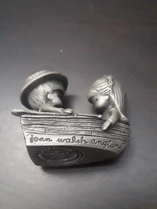 Vintage Pewter Hallmark Joan Walsh Anglund Boy & Girl in Boat 1980 Mini Love  - Picture 1 of 6