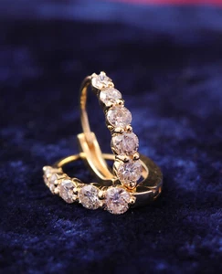 0.75ct Diamond Earrings  18ct in Yellow Gold  Leverback Hoops Huggies Near 1ct - Picture 1 of 13