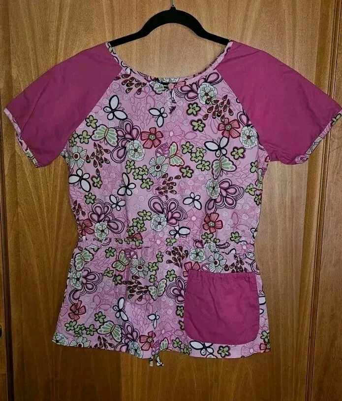Blusa Médica Koi 360 Para Mujer Pequeña S Kathy Peterson Manga Corta Rosa Mariposa  Foto 1 de 3