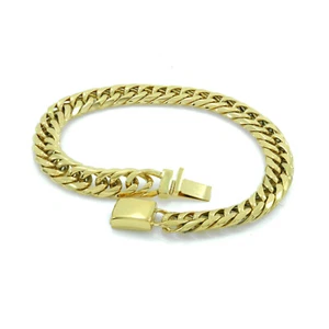 MIAMI CUBAN TIGHT LINK SOLID 14K YELLOW GOLD FINISH THICK 9MM 8inches BRACELET - Picture 1 of 2