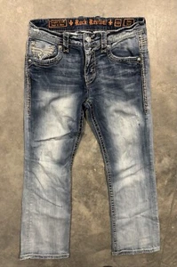 Rock Revival Jobe Boot Blue Denim Jeans Men's Size 33 X 31.5 - Picture 1 of 6