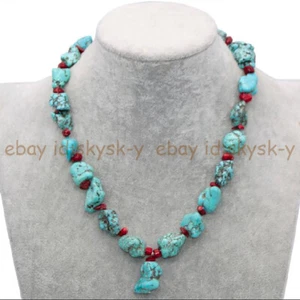Natural Red Coral Chip 15-20mm Irregular Turquoise Beads Pendant Necklace 18'' - Picture 1 of 3