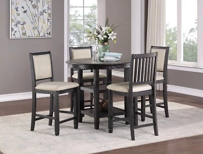 ROUND COUNTRY FARMHOUSE COUNTER HEIGHT STORAGE BROWN & BLACK DINING FURNITURE - Image 1 of 4