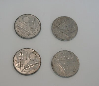 Lot of 4 10 Lire Aluminum Coins 1955-1979 Wheat - Image 1 of 3