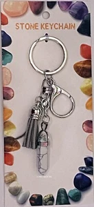 Hexagonal Howlite gemstone with tassel Keychain/Keyring/Keyfob - Picture 1 of 1