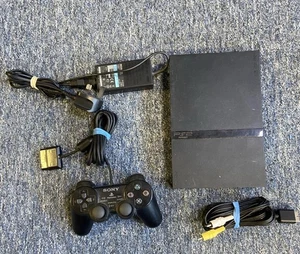 Sony Negro PlayStation 2 Slim Con Fuente de Alimentación Oficial Y Mando - Imagen 1 de 4