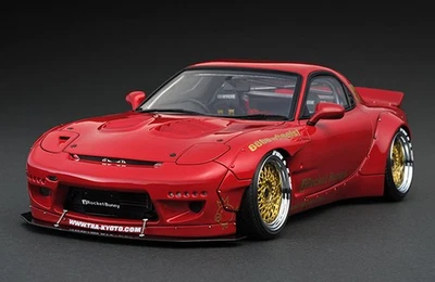 Mazda Rocket Bunny RX-7 FD3S modelo encendido 1/18 rojo metálico pulido dorado rueda Foto 1 de 4