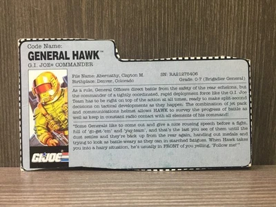 1991 GI JOE GENERAL HAWK v1 FILE CARD Hasbro Accessory Original Vintage #1 - Image 1 of 2