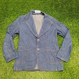 Vintage 70s H.I.S Denim Blazer Jacket XS/S 18x27 Hippy Blue - Picture 1 of 13