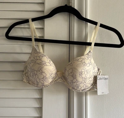 NWT Calvin Klein Push Up Bra 34C Floral Pattern Off White & Lavender - Image 1 of 4