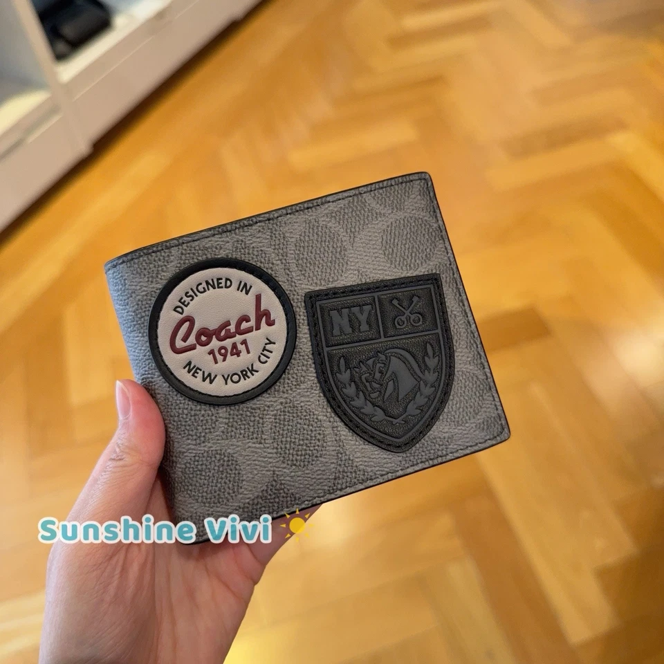 NWT Coach Men's 3-In-1 WalletIn Signature Canvas With Patches CCG27 Grey Multi - Image 1 of 4