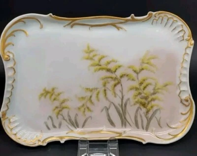 Antique CH Field Haviland France Limoges Serving Plate Gold Trim, 11.5x8" Signed - Image 1 of 4