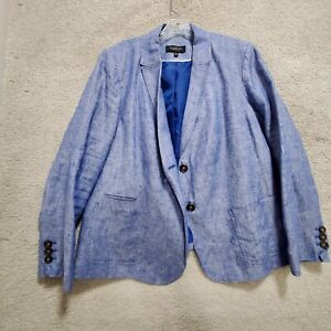 Talbots Blazer Jacket Women's 18P Blue 100% Linen Single Breasted Peak Lapel