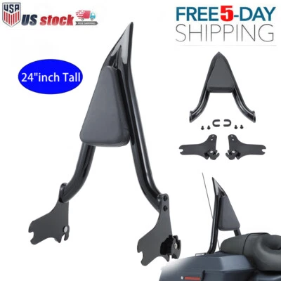 24"Tall Black Sissy Bar Backrest For Harley Touring Street Glide Road King 97-08 Foto 1 de 4