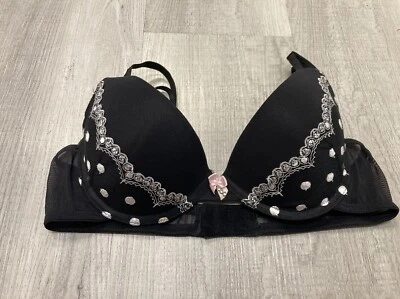 Sujetador de lunares push up acolchado vintage negro blanco para mujer 34B Foto 1 de 4
