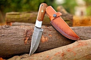 Handmade Damascus Hunting Knife Full Tang Fixed Blade Knives With Leather Sheath - Picture 1 of 5