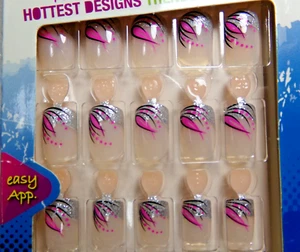 BROADWAY FOR KISS NAILS GLUE ON Short -Tabbed nails Pink Silver French - Picture 1 of 3