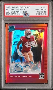 Elijah Mitchell Donruss Optic Red 24/35 Auto RC #291 PSA 8 Pop 1 🔥 - Picture 1 of 3