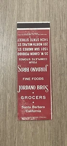 Cubierta de fósforo vintage de Jordano Bros Grocers Santa Barbara California - Imagen 1 de 3
